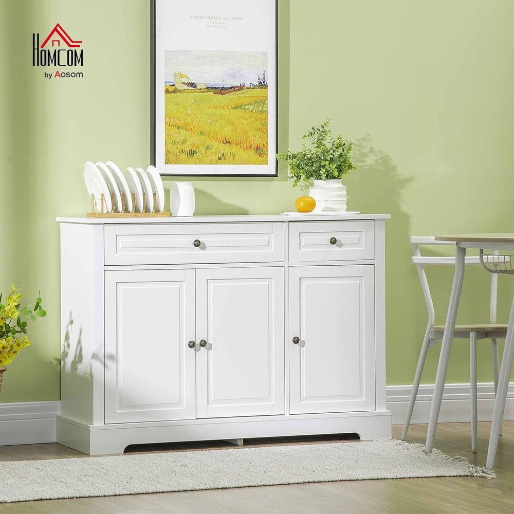 Sleek White Sideboard Buffet Cabinet with Adjustable Storage Shelves