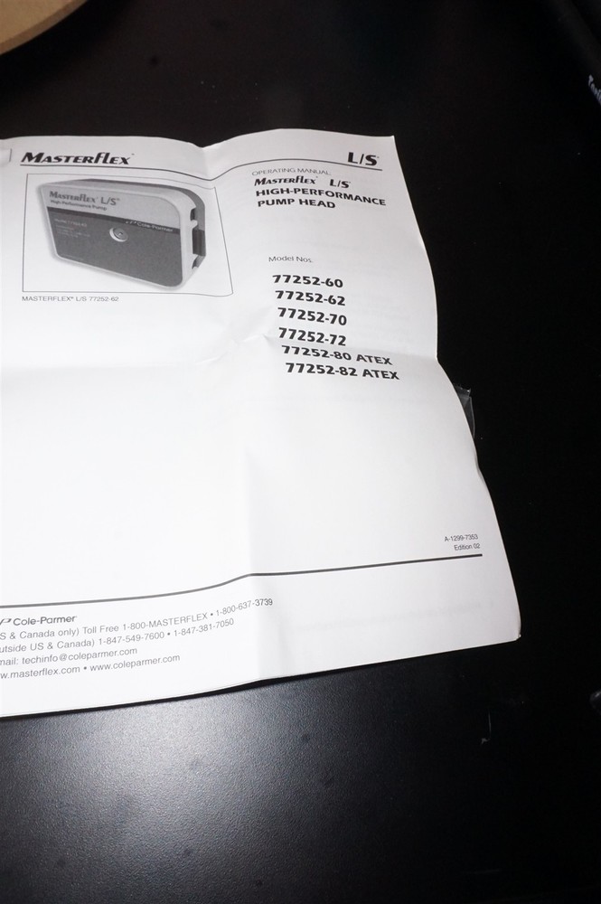 Masterflex 77252-72 L/S High-Performance Pump Head New in Packaging