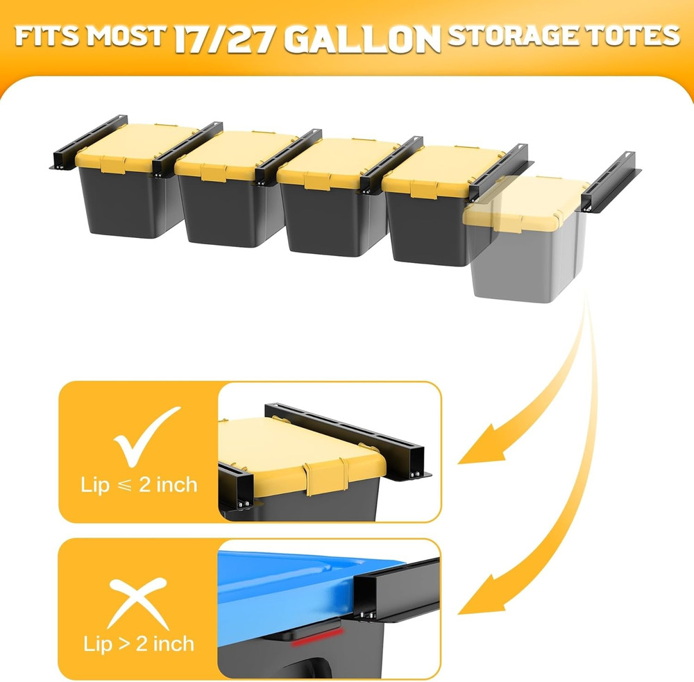 Ceiling Tote Storage Rails, Heavy Duty Garage Ceiling Bin Storage Rack Adjustabl