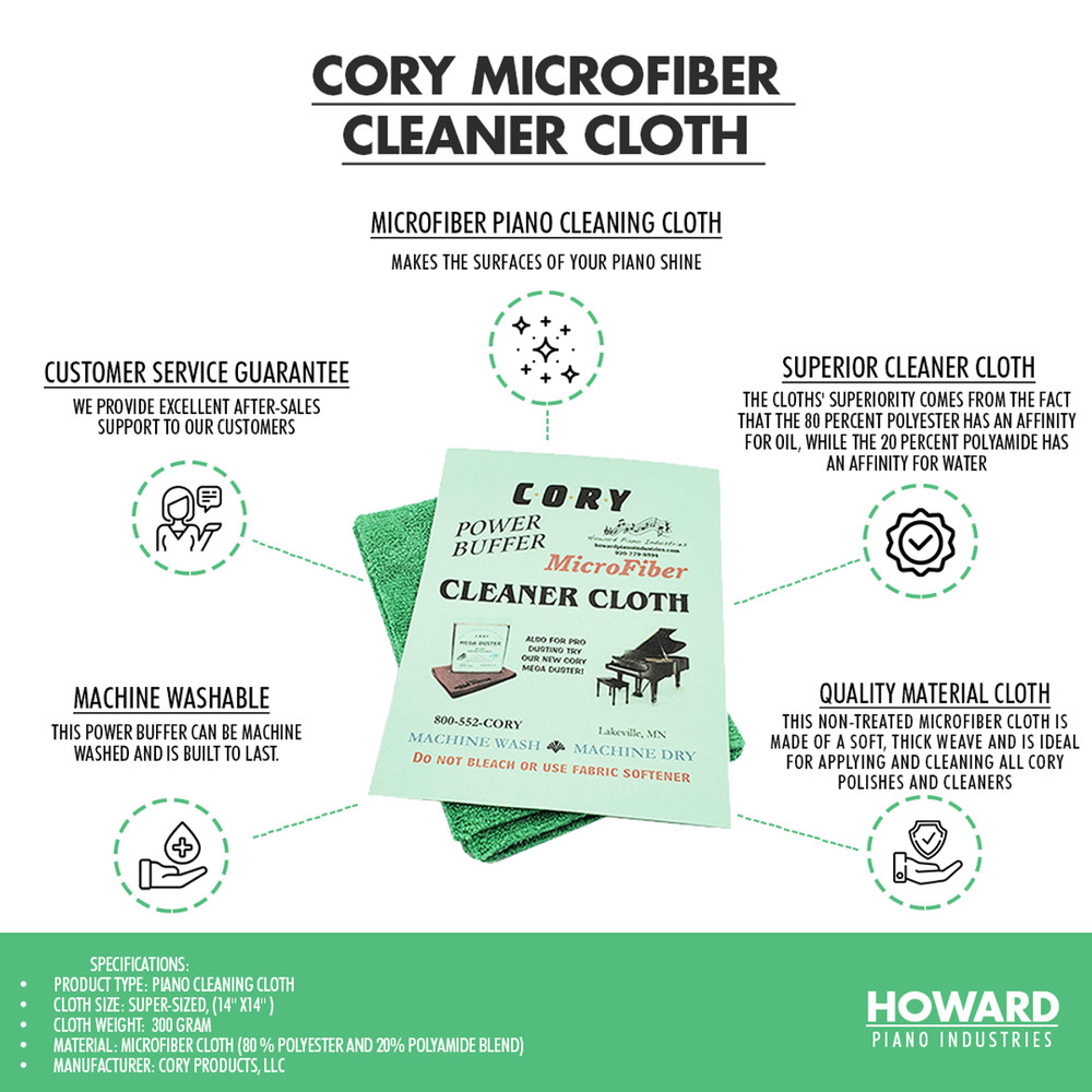 Cory Cleaner Cloth MicroFiber Power Buffer Cleaning Cloth For Pianos - 14''X14''