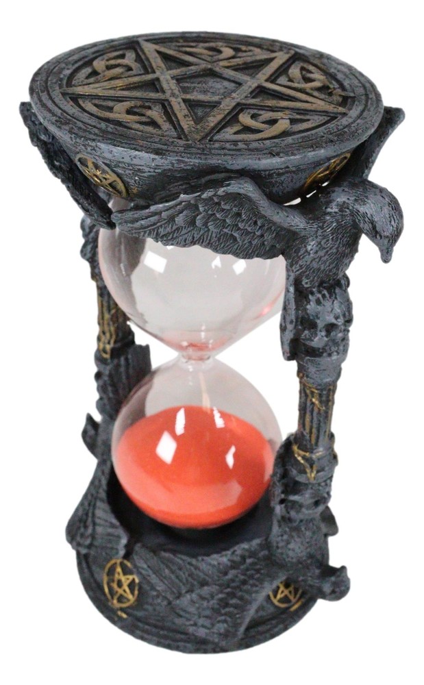 Gothic Alchemy Pentagram Circle Raven Crows Skull Pillars Sand Timer Sandtimer