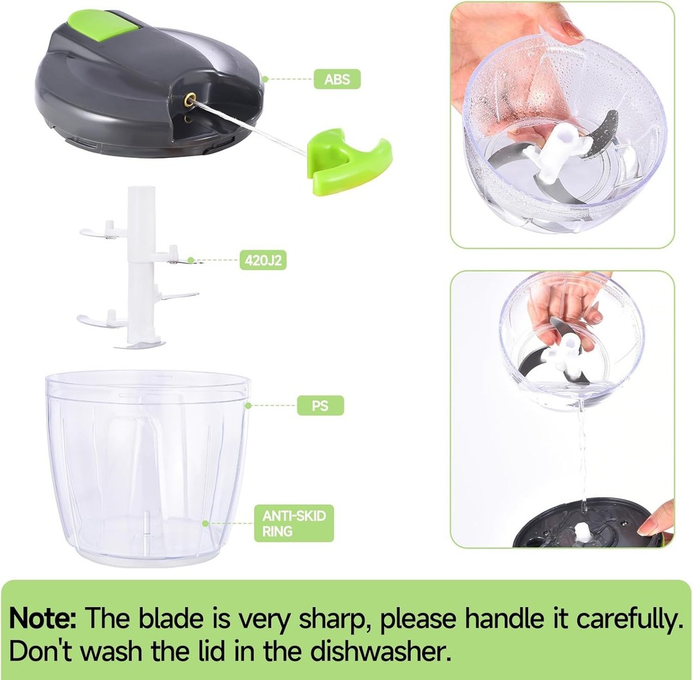 Manual Food Processor Vegetable Chopper, Portable Hand Pull String Garlic Mincer