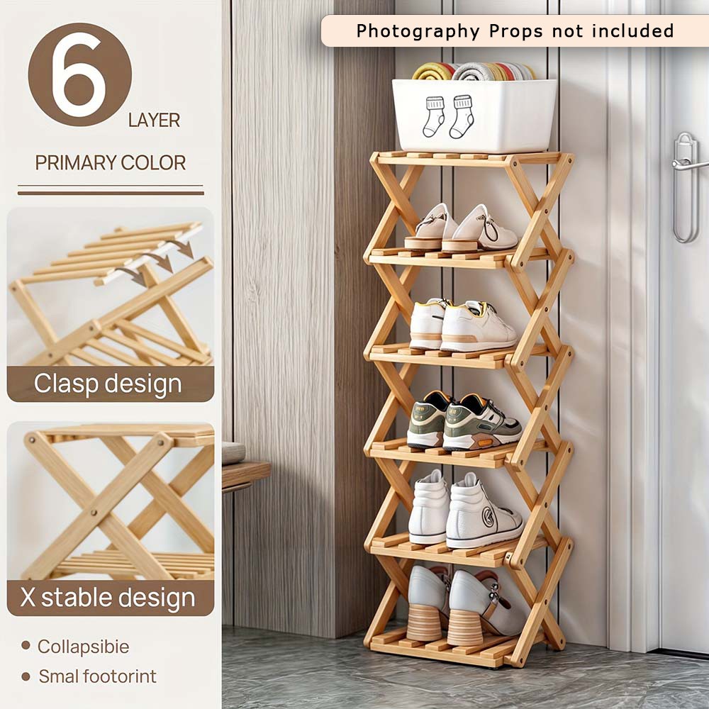 Adjustable Space-Saving Expandable Bamboo Shoe Rack fits Entryway Organization