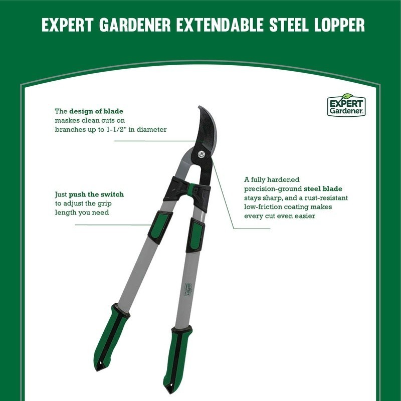 Extendable 38in Bypass Lopper Adjustable Steel Handle Easy Tree Branch Pruning