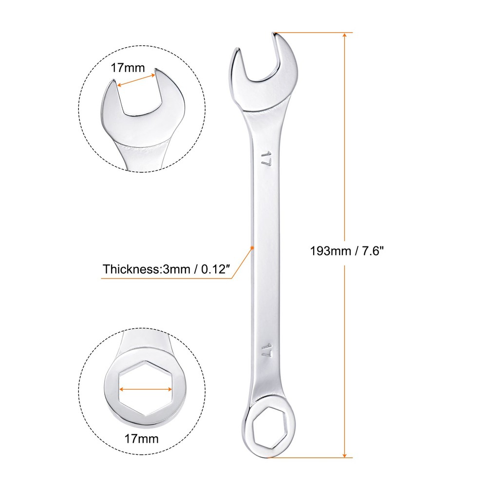 2PCS 17mm Thin 6-Point Combination Wrench Metric