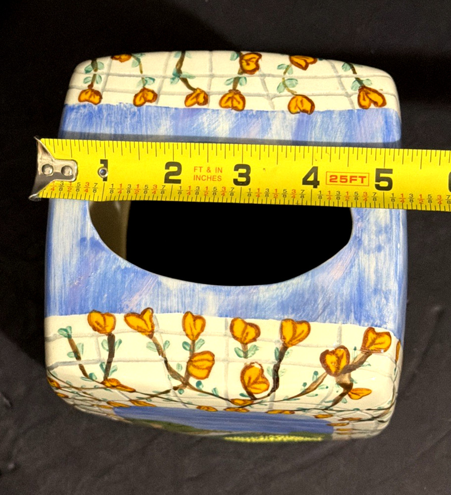 Vintage Ceramic Hand Painted Embossed Tissue Box Cover Signed LB.