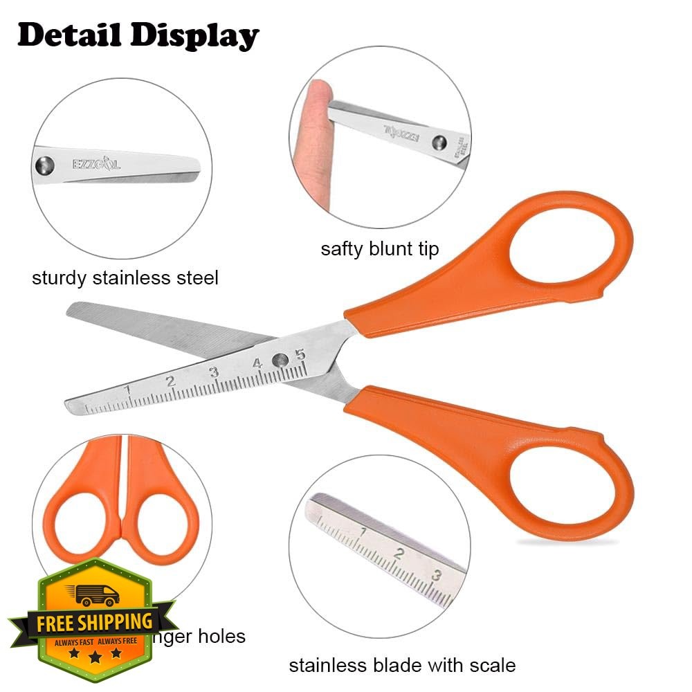 EZZGOL 96 Pack 5' Safety Blunt Tip Kids Scissors 6 Colors