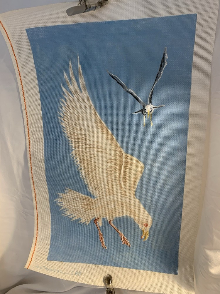 2 Gulls Needlepoint Canvas . Hand painted. 21 X  12. Canvas Only No Kit.