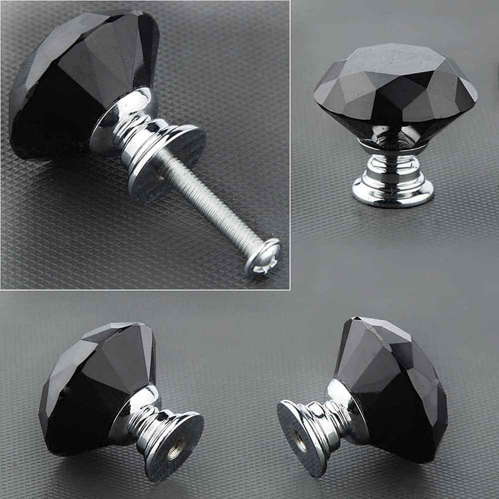 10Pcs Crystal Glass Cabinet Knob Diamond Shape 30mm Drawer Cupboard Handle Pull
