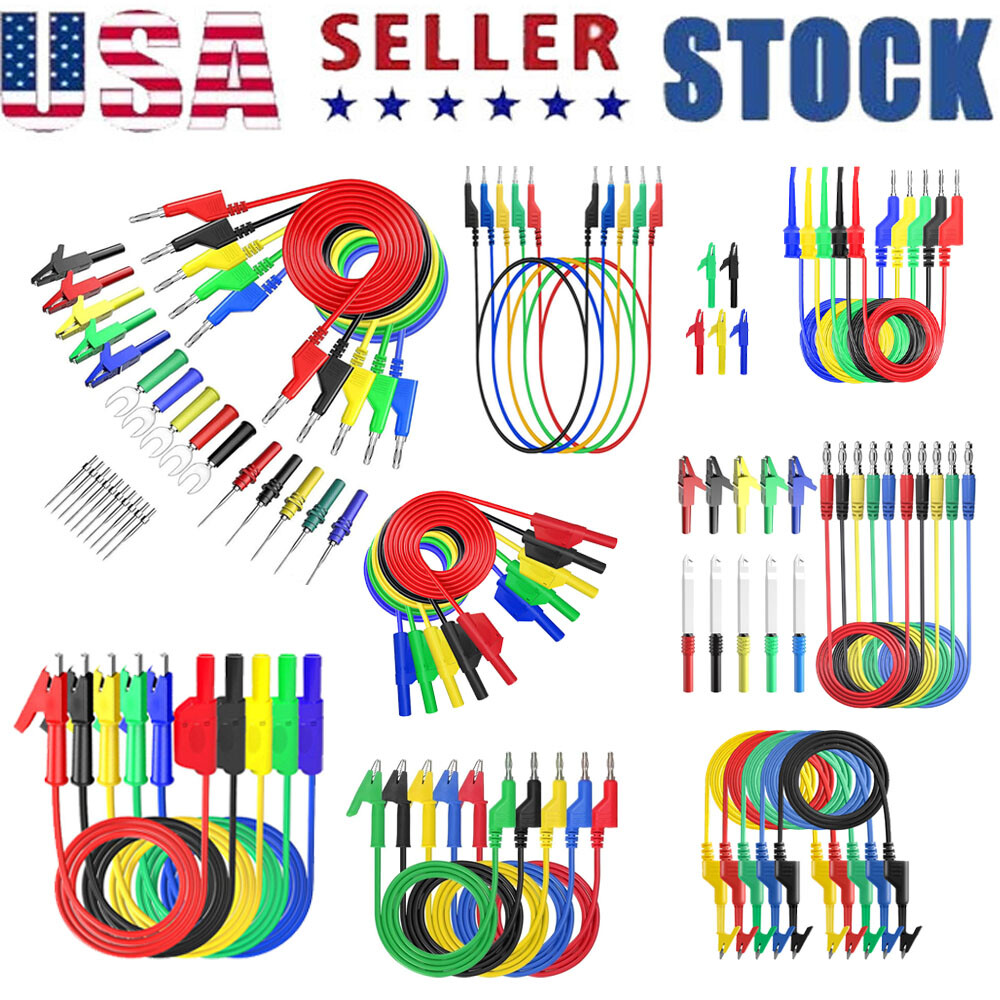 3.3FT 4mm Stackable Banana Plug Test Lead Kit & Alligator Clip & Back Probe USA