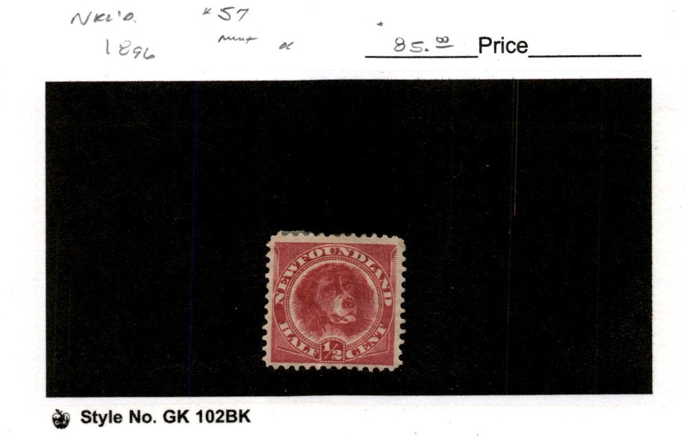 Newfoundland, Postage Stamp, #57 Mint Hinged, 1896 Dog (AG)