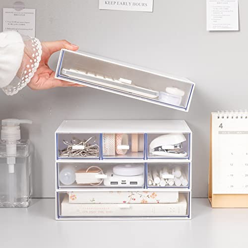 3 Tier Small Desk Organizer with 6 Drawer, Stackable Desktop Storage Box,