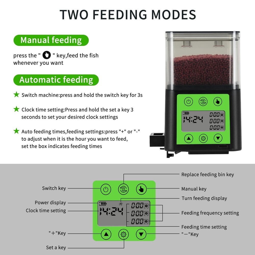 Automatic Fish Feeder for Aquarium with Timer, LCD Display 320ML Large Capaci...