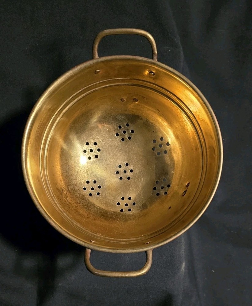 Heavyweight Small Copper- Solid Brass Handles Footed 7" Petite Colander Strainer