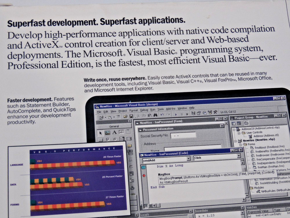 Microsoft Visual Basic 5.0 Professional Edition VB5 Pro CD-ROM in Retail Box