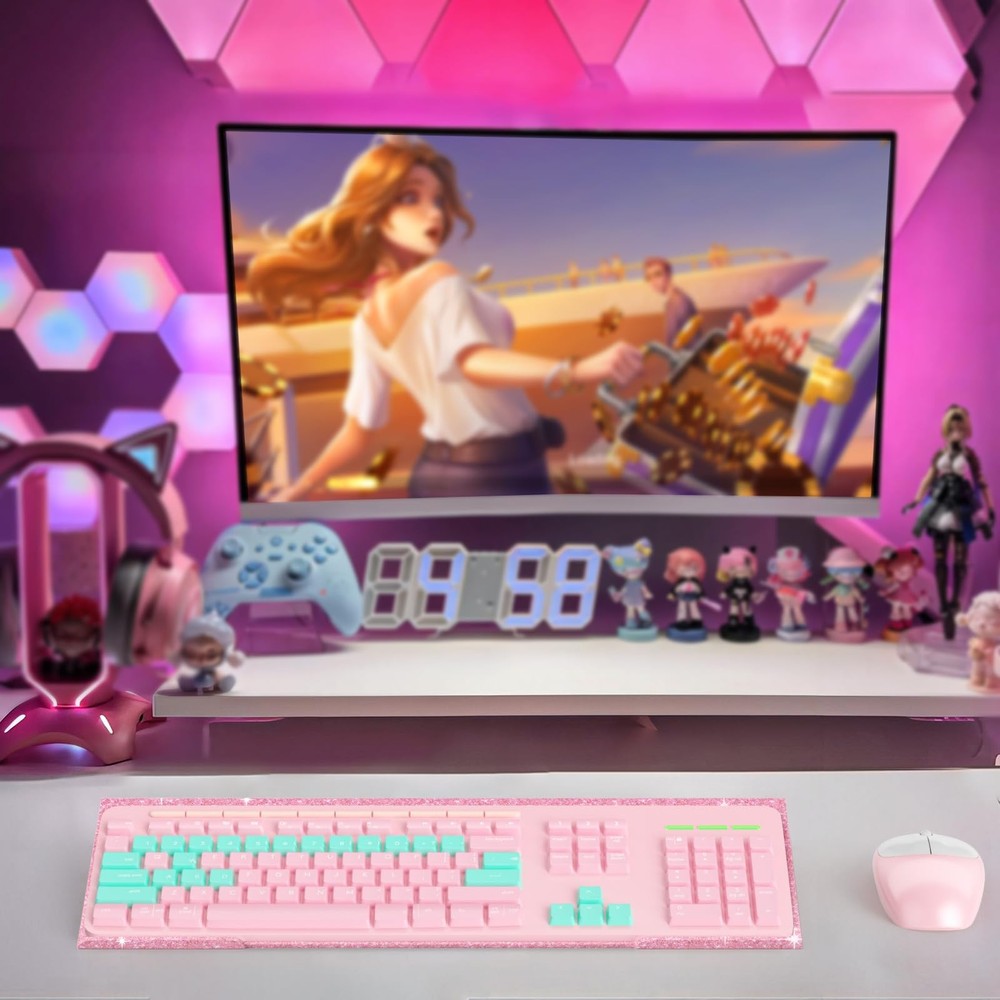 Ergonomic Computer Keyboard Stand - Glitter Pink Acrylic Keyboard Riser Tilte...