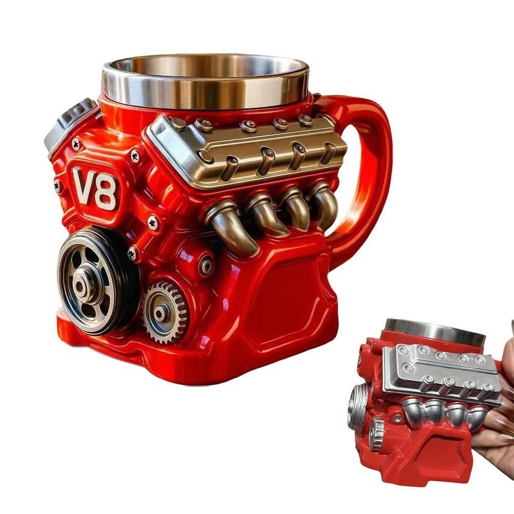 V8 Engine Coffee Mug, Retro V6 Engine Coffee Mug, Stainless Steel