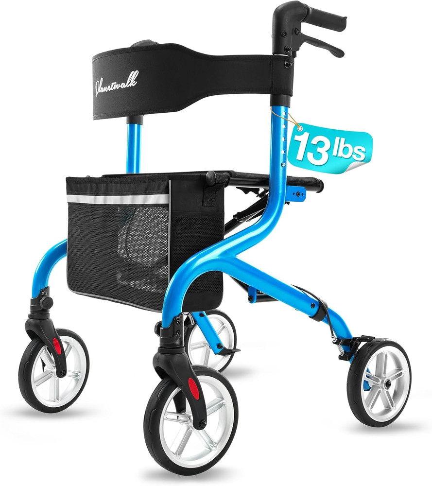 Super Lightweight Rollator Walker for Seniors, Foldable Rolling Walker with Seat