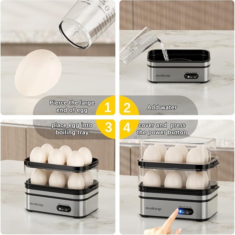 Stackable Egg Cooker Multi Function Easy Clean Hard Boiled Poached Eggs New