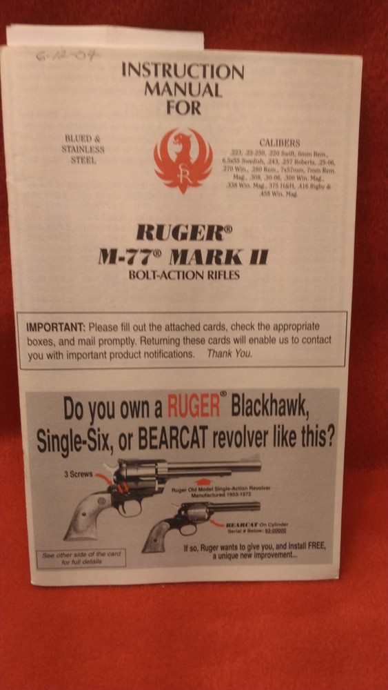 Ruger M-77 Mark 2 Owners Manual