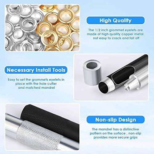 120 Sets Grommet Tool Kit 1/2 Inch - Eyelets, Setting Tools & Storage Box for Fa