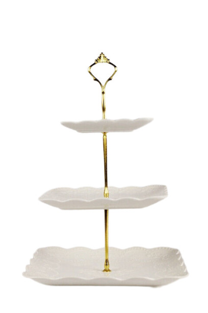 Tebery 1 Pack 3 Tier Ceramic White Food Server Display Holder 15"