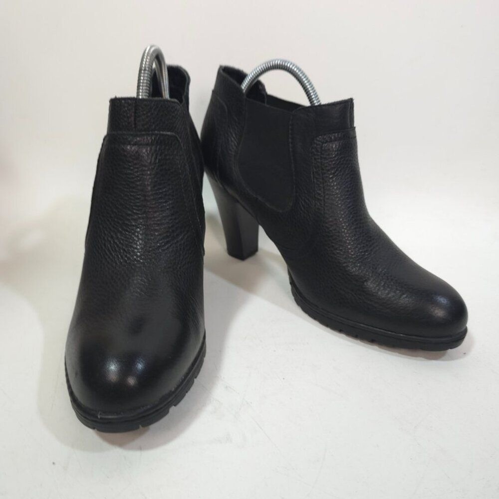 BOC Black Leather Chunky Heel Ankle Booties Women’s Classic Pull On Boots