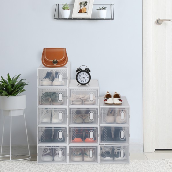 Shoes Storage Organizer Boxes, Clear Plastic 12 Pack Stackable - White