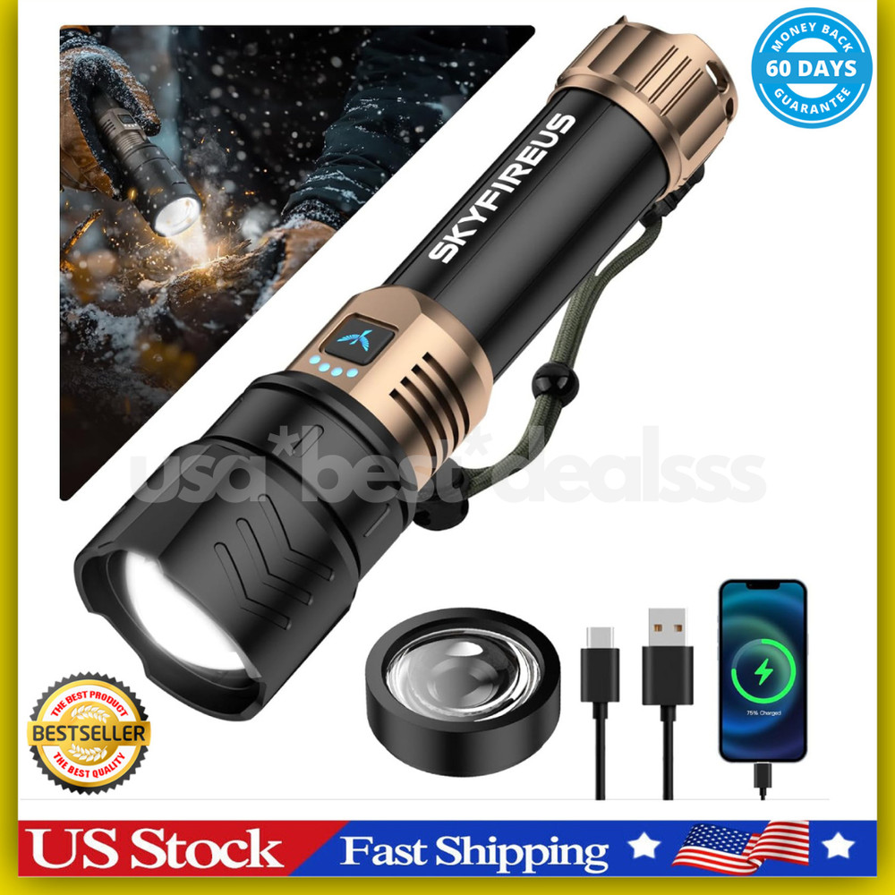 SKYFIRE Rechargeable Flashlight High Lumens, LED Flashlight with Ignition Len...
