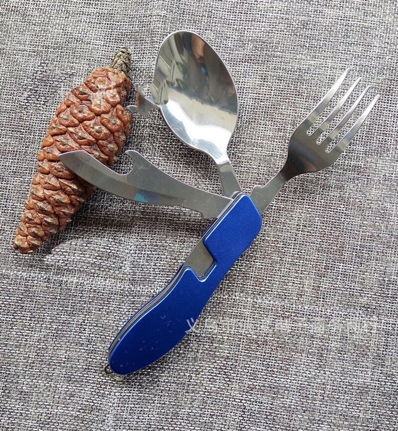 4 in1 Multifunctional Outdoor Tableware S/S Foldable Fork Spoon Knife Picnic