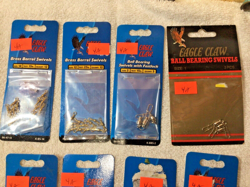 8 pkg (70pc) Eagle Claw NICKEL BRASS BB fastlock BARREL Snap Swivels - 4a