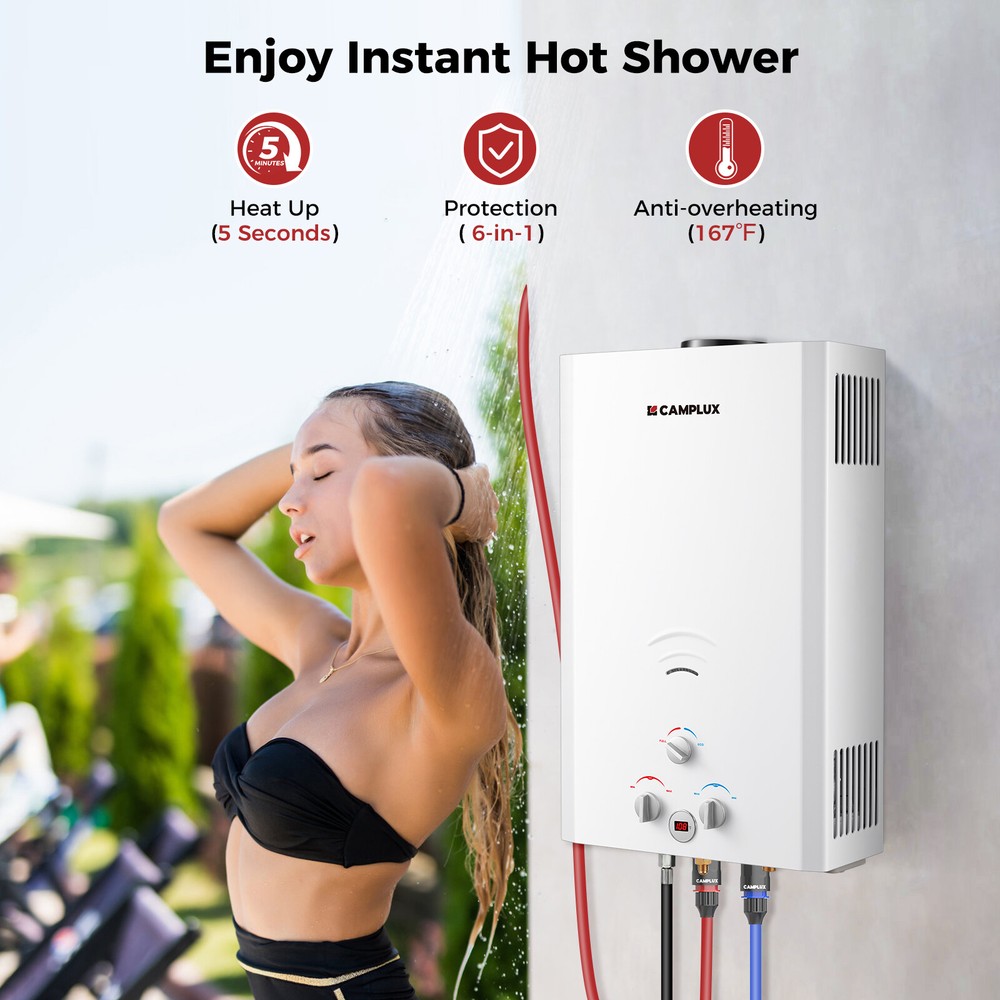 16L Tankless Propane Water Heater Outdoor Shower for Off Grid Cabins