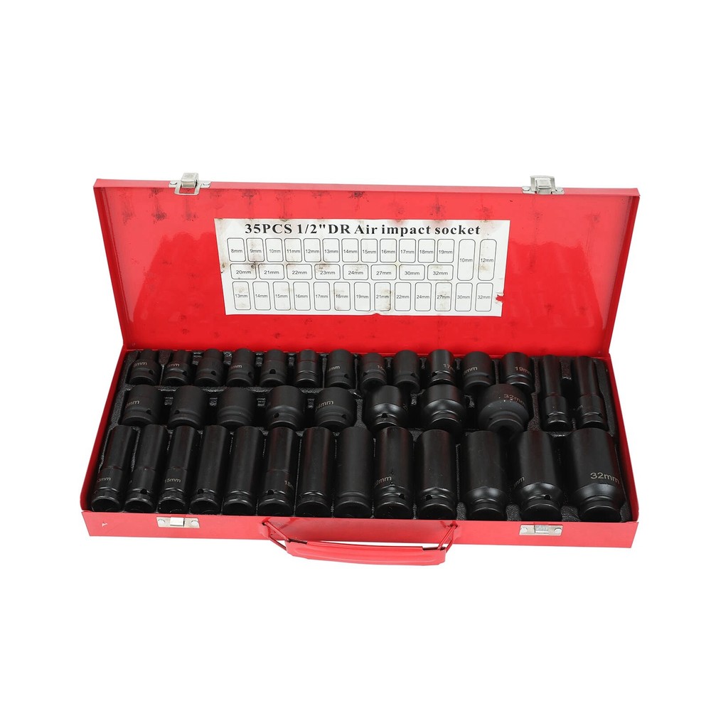 35pcs 1/2 Inch Drive Deep Impact Socket Tool Set Metric Garage Workshop Tools
