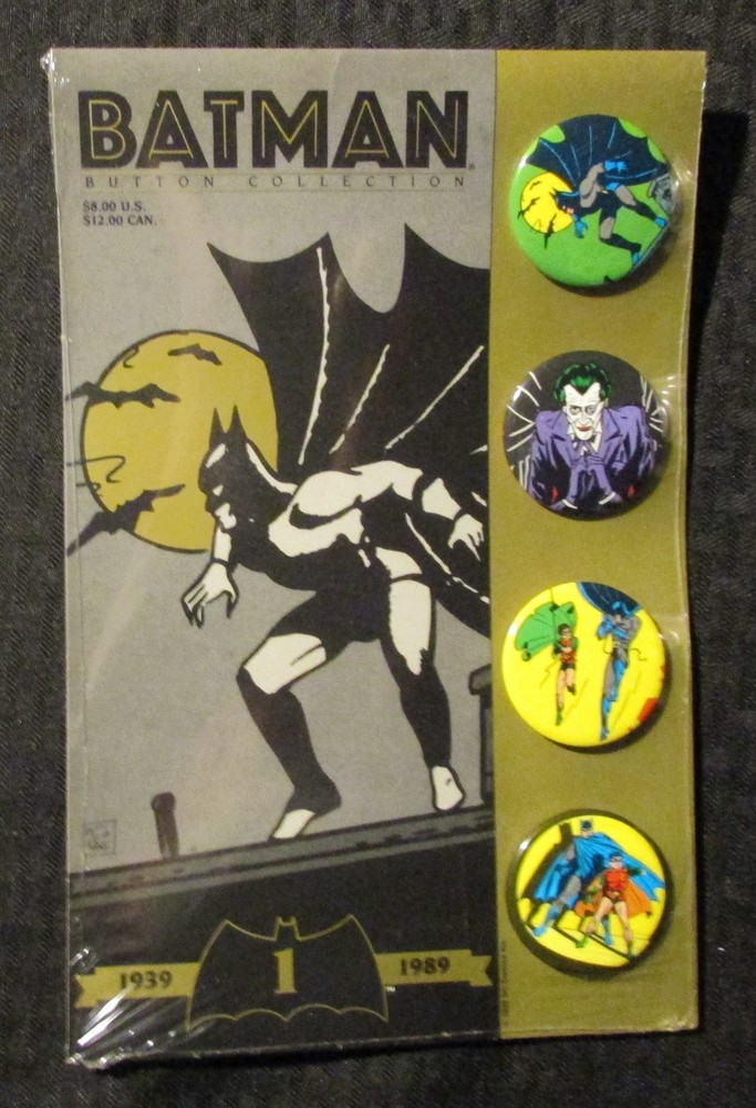 1989 BATMAN 4 Pin / Button Collection 1.75" Set #1 MOC Sealed C-8.0