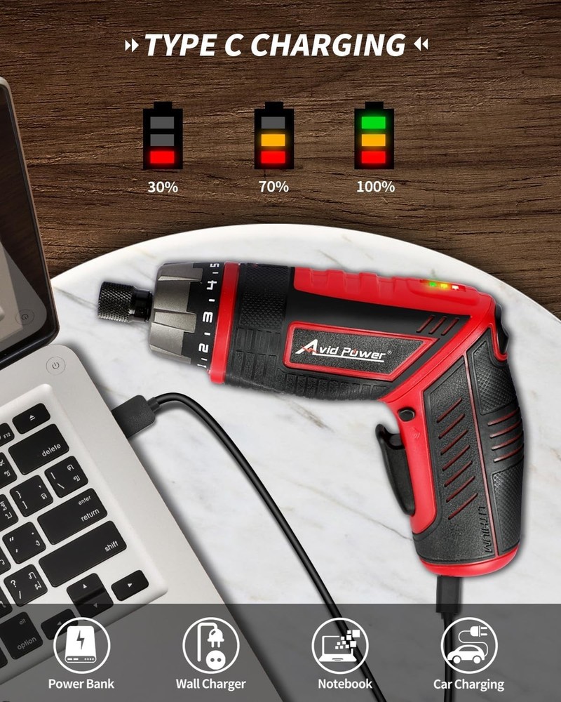 Efficient 4V Rechargeable Cordless Screwdriver with 44 Accessories & LED Light
