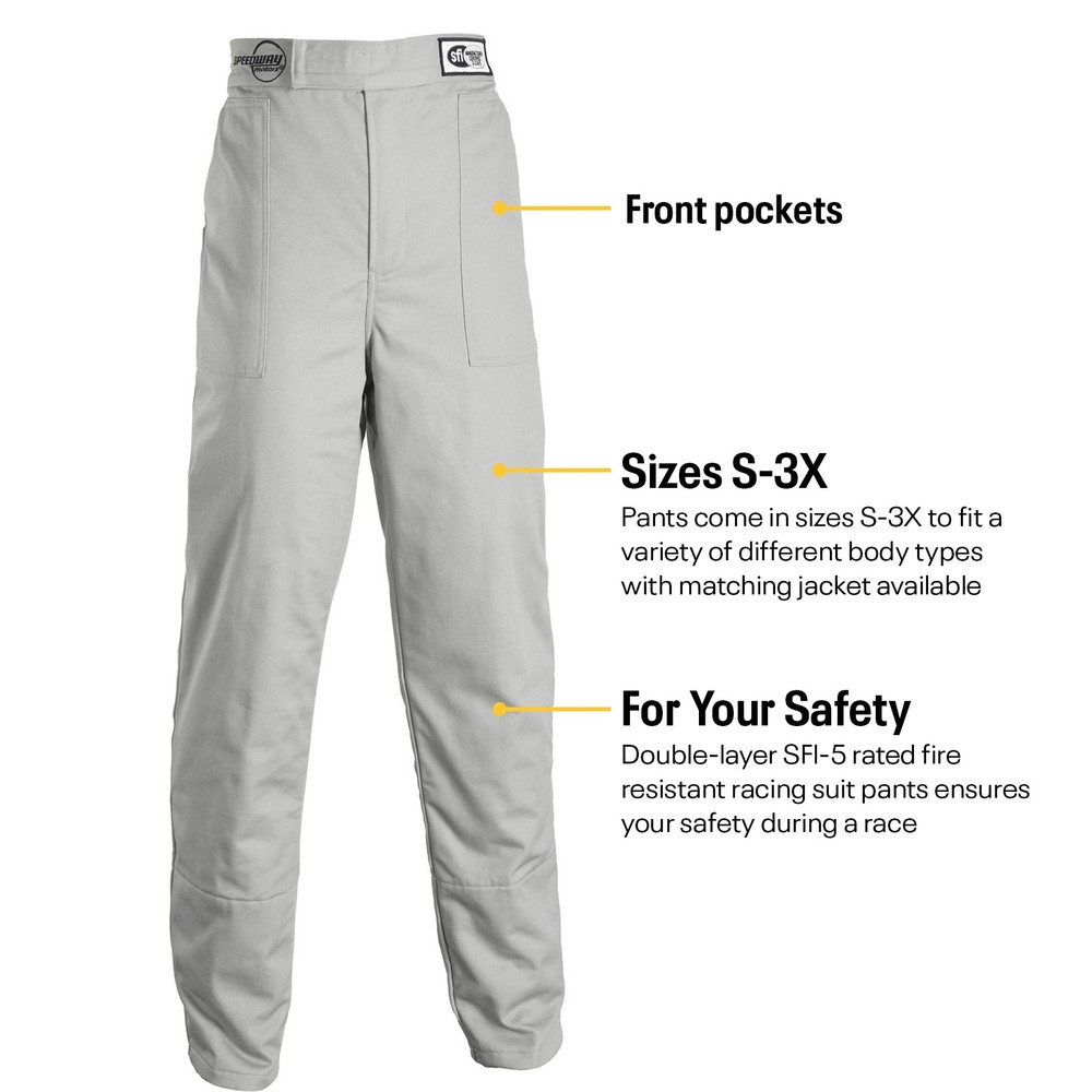 Speedway Double-Layer SFI-5 Racing Suit Pants, Grey Large