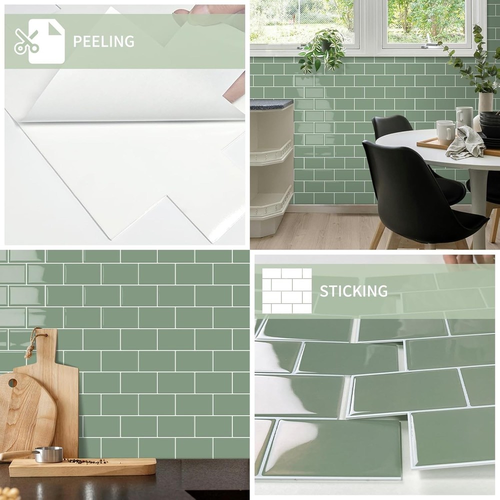 10-Sheet Thick Peel & Stick Kitchen Backsplash Tiles 3D Subway Waterproof