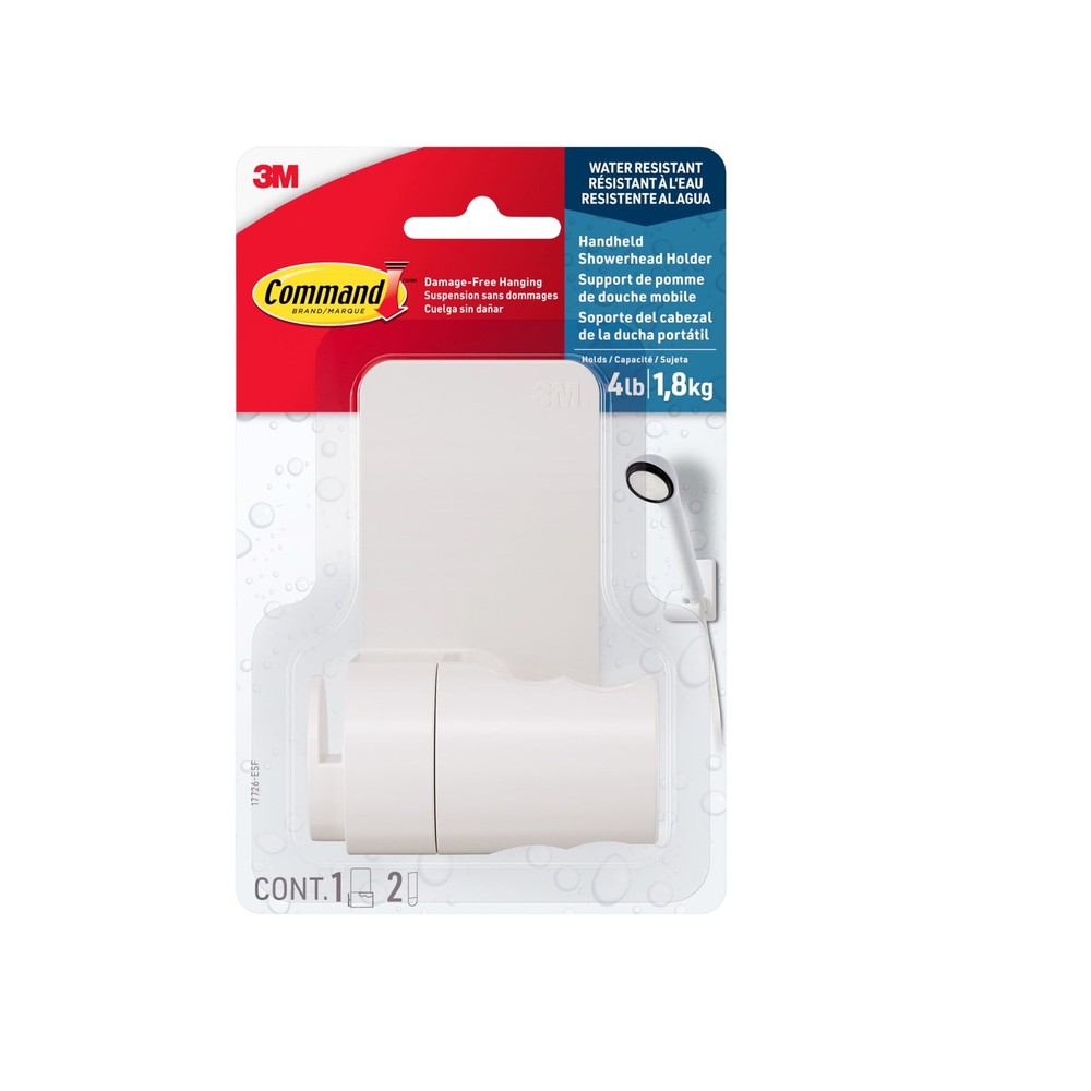 Command Bath Shower Head Holder, White, 1 Holder, 2 Large Strips, Bathroom