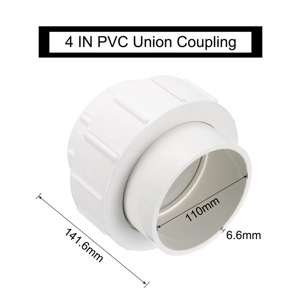 4" Union PVC Coupling Pipe Fitting Adapter, White