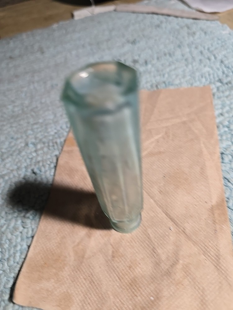 Small Octagon shaped Light Green Antique Bottle EMPTY