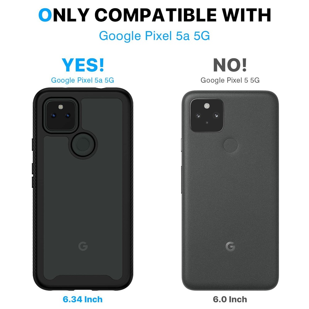 New Google Pixel 5a 5G Case Shockproof Cover with Screen Protector Black