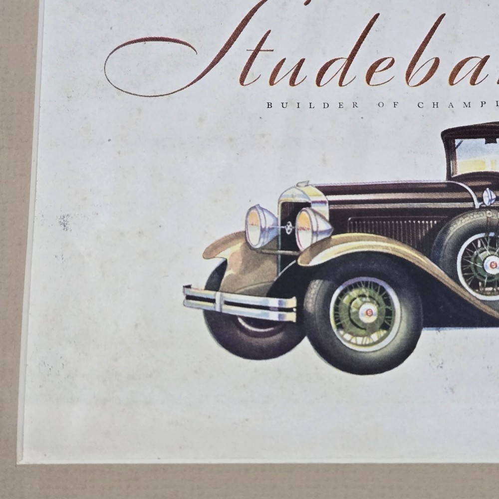 Vintage 1929 Christmas Studebaker Commander Eight Car Advertisement, Framed