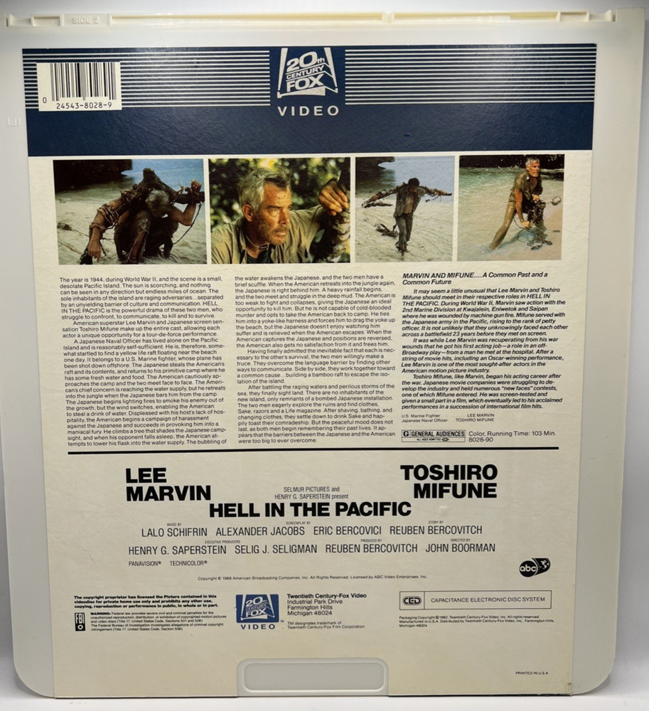 Hell in the Pacific RCA CED Videodisc Selectavision