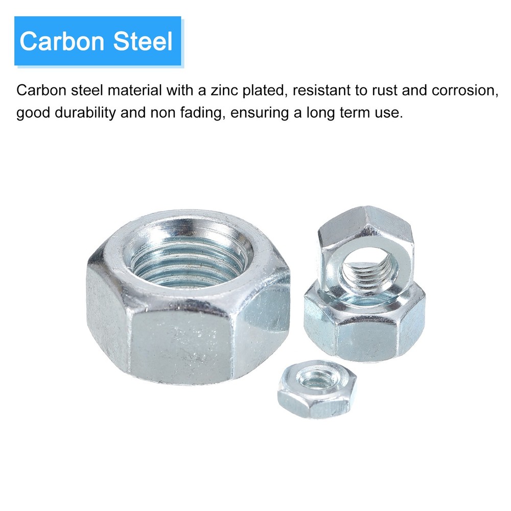 Hex Nuts (1/4"-28) 100Pcs Carbon Steel Fine Thread Silver White