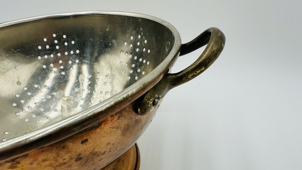 Vintage Copper Colander/Strainer With Brass Handles 9"