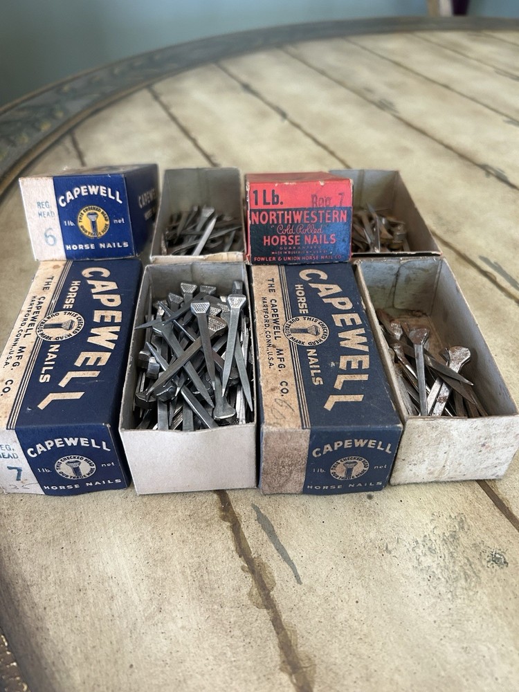 Over 250 Vintage Horseshoe Nails 4  Partial Boxes Sizes 6 & 7