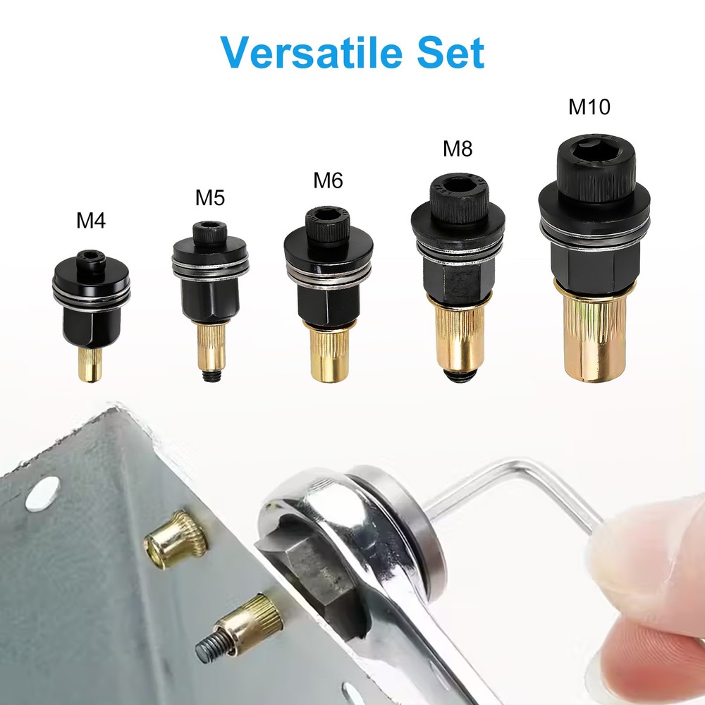 5pcs Manual Rivet Nut Tool Adapter Set M4-M10 Inserts Rivnut for Drill & Wrench