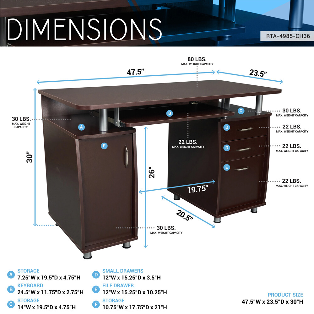Techni Mobili Complete Computer Desk Workstation with Multiple Storage Drawers
