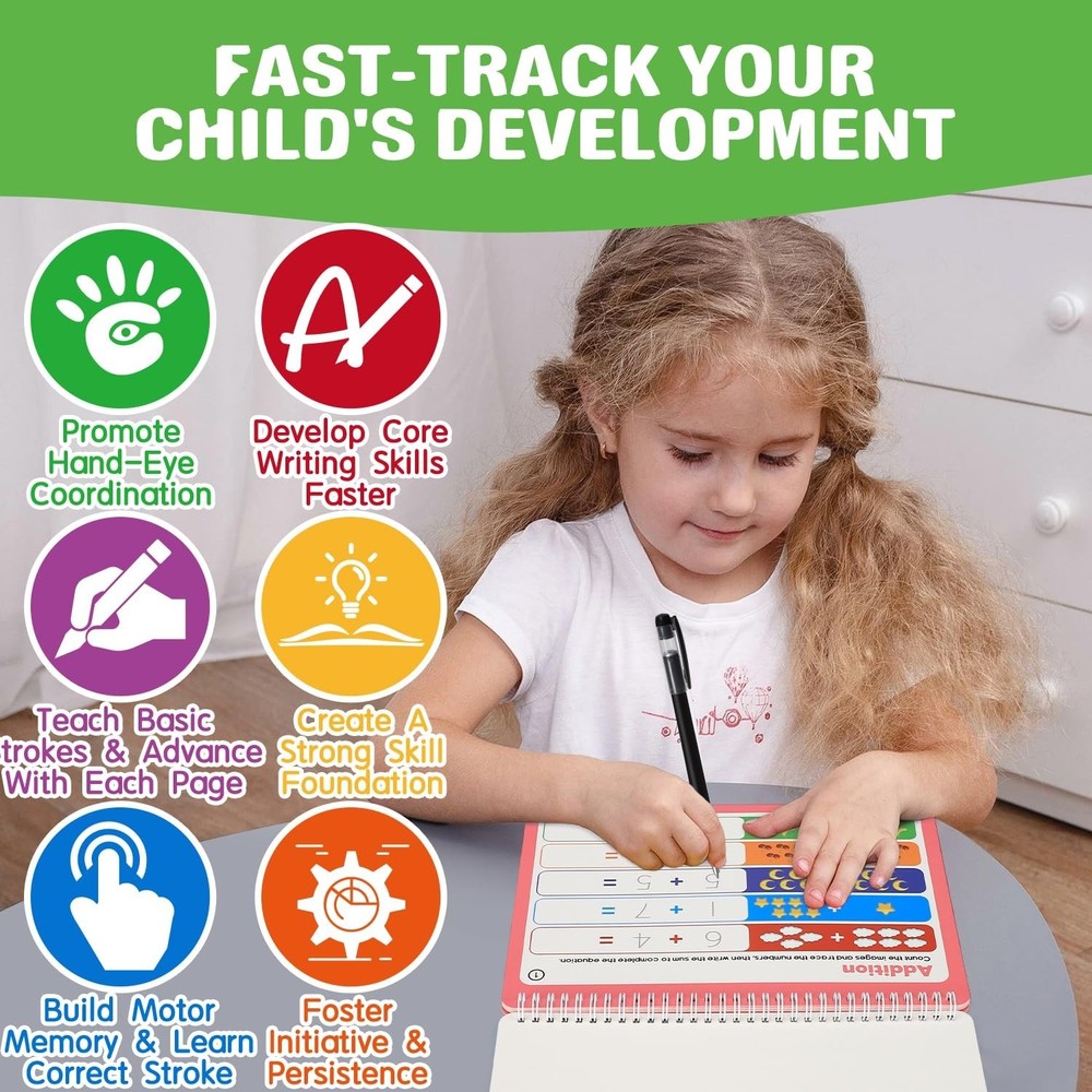 Magic Grooved Writing Practice for Kids, Reusable Grooved Handwriting Practic...
