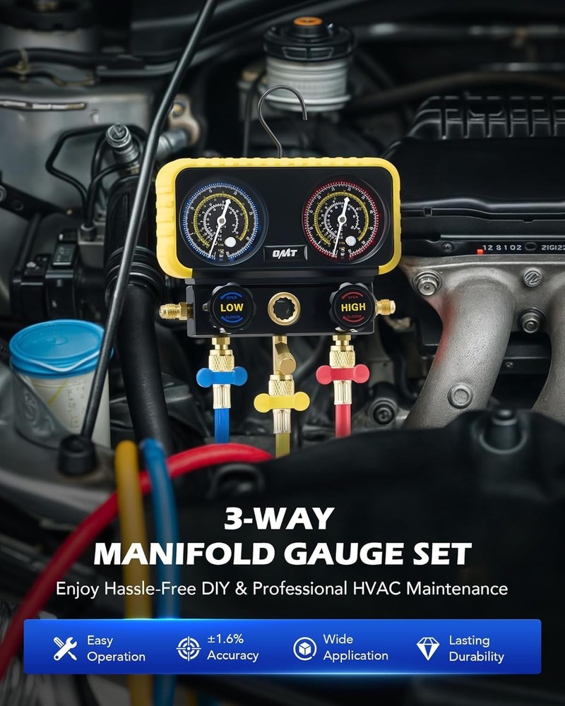 Precision R410A Gauges with Color-Coded Hoses & Durable Aluminum Construction
